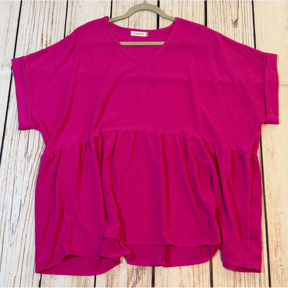 Chic Soul Magenta Pink Peplum V-Neck Short Sleeve Top Oversized 2XL